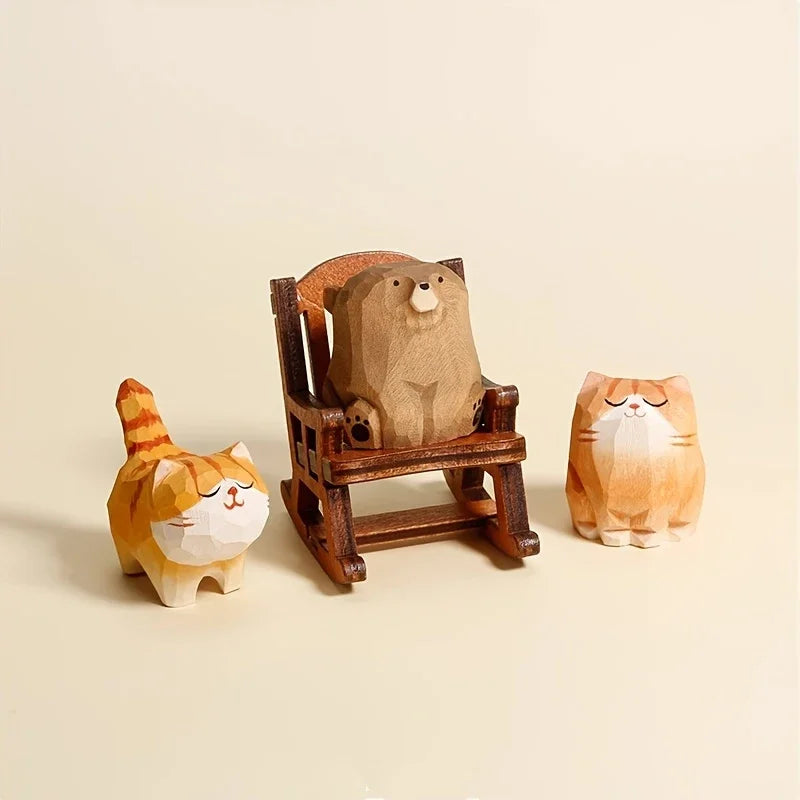 Handcrafted Mini Cat Wood Sculpture