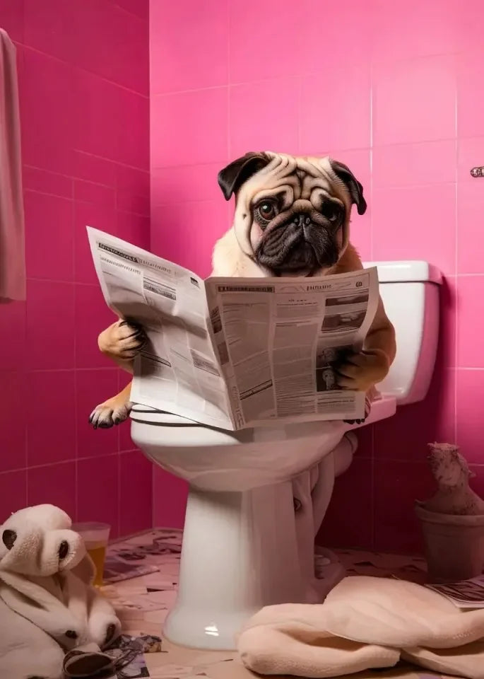 Funny Dog Toilet Reading Canvas Art