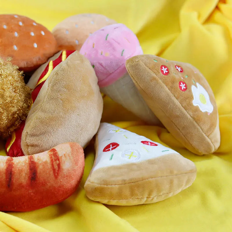 Squeaky Plush Dog Toys – Food Shapes