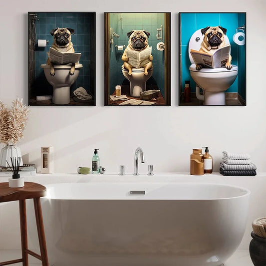 Funny Dog Toilet Reading Canvas Art