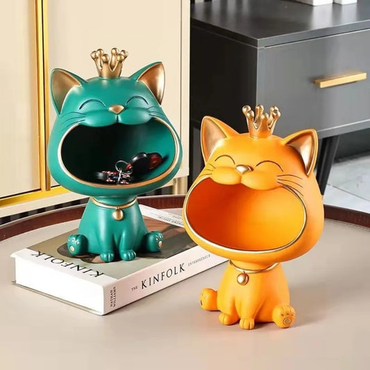 Resin Crown Cat Storage Ornament