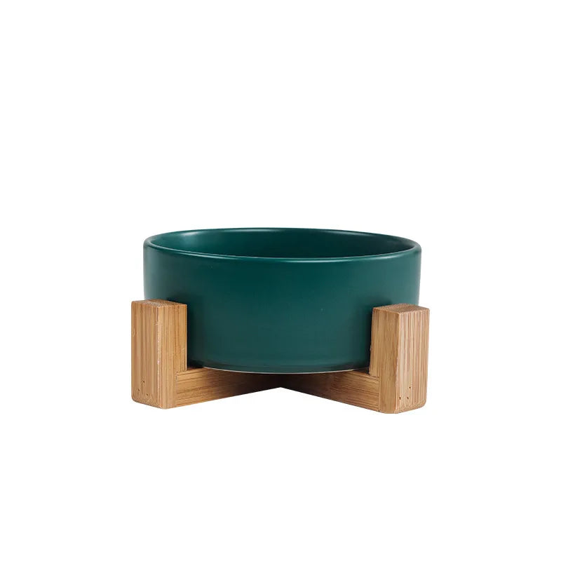 Ceramic Pet Bowl with Wooden Stand