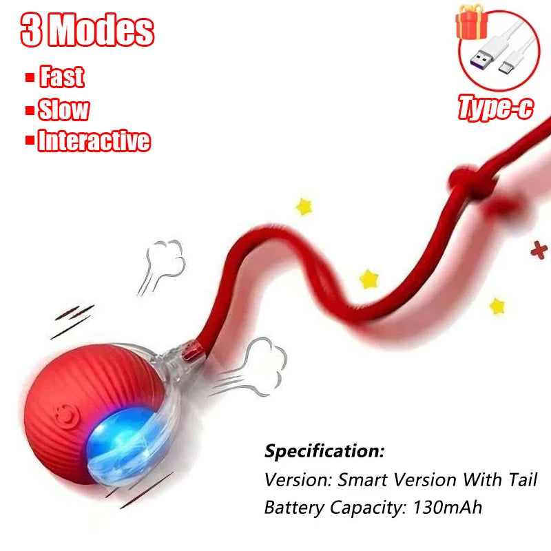 Automatic Rolling Cat Toy Ball with Faux Tail