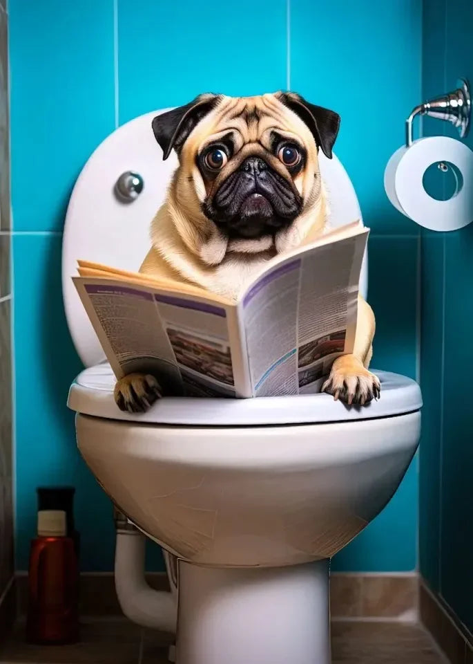 Funny Dog Toilet Reading Canvas Art