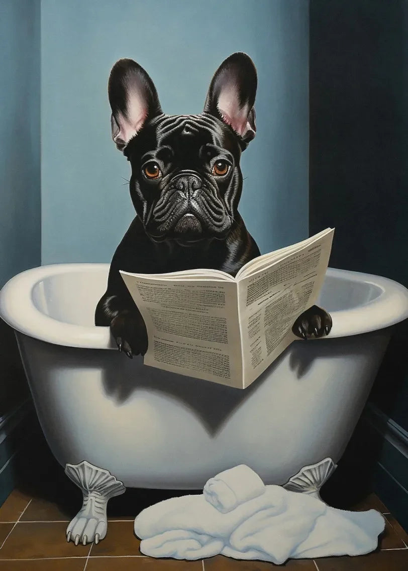 Funny Dog Toilet Reading Canvas Art