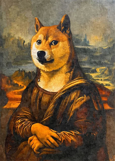 Funny Mona Lisa Dogs Portrait Canvas – Abstract Retro Wall Art for Living Room Decor