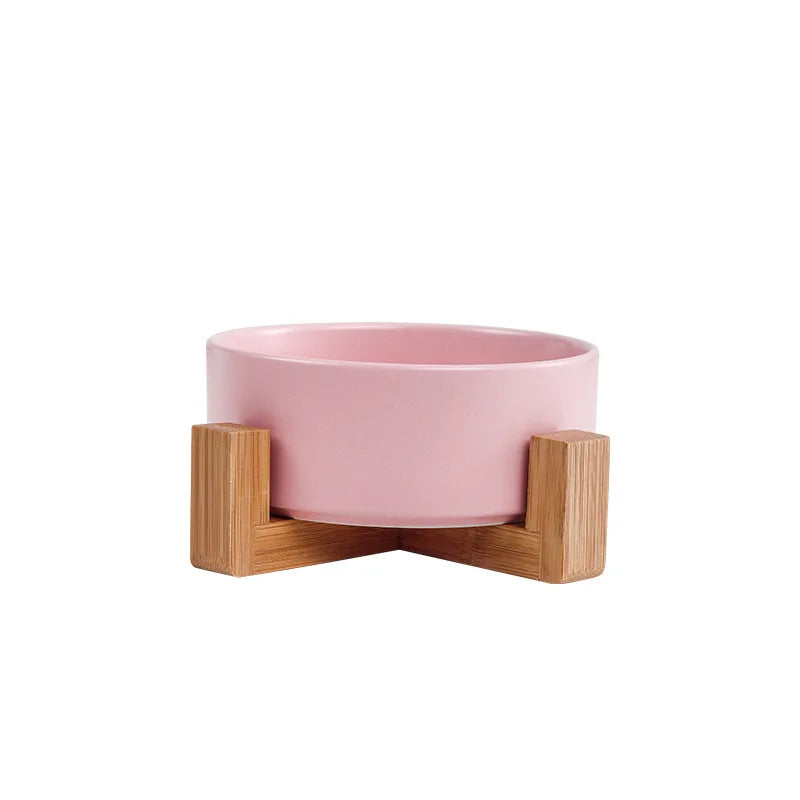 Ceramic Pet Bowl with Wooden Stand