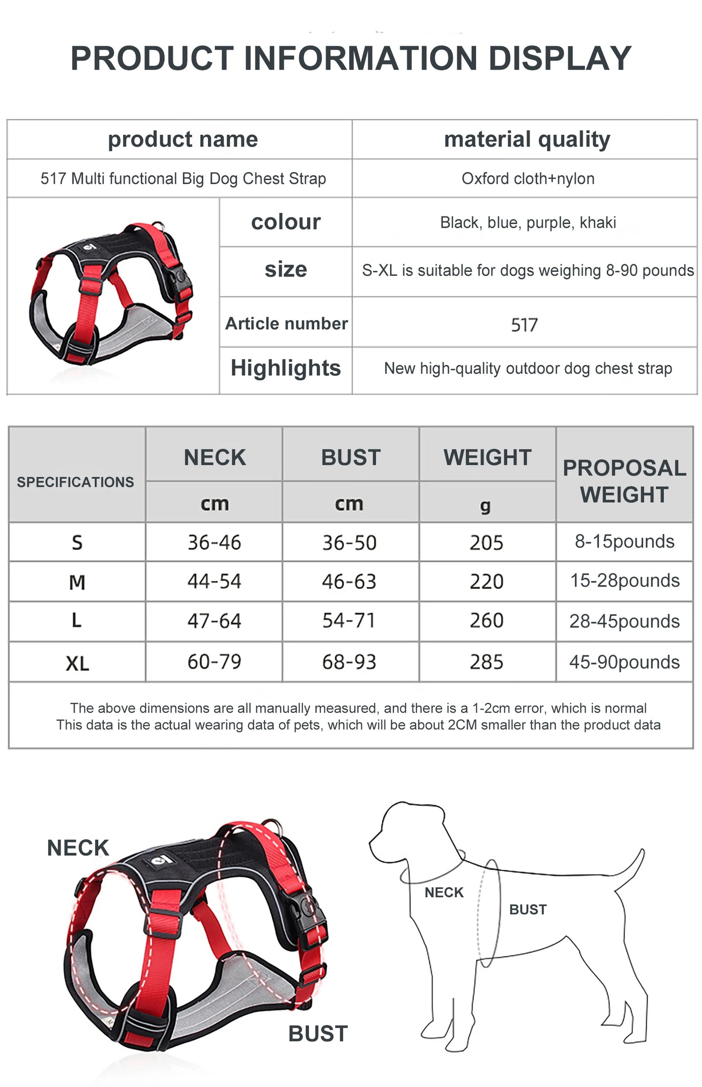 Reflective Tactical Dog Harness – Medium & Large
