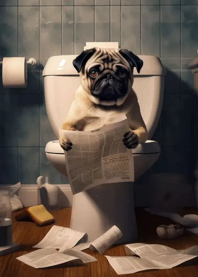 Funny Dog Toilet Reading Canvas Art