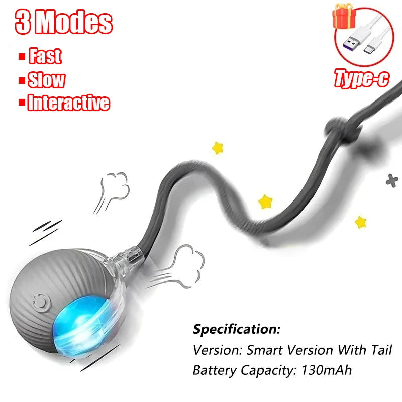 Automatic Rolling Cat Toy Ball with Faux Tail