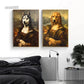Funny Mona Lisa Dogs Portrait Canvas – Abstract Retro Wall Art for Living Room Decor