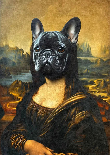 Funny Mona Lisa Dogs Portrait Canvas – Abstract Retro Wall Art for Living Room Decor