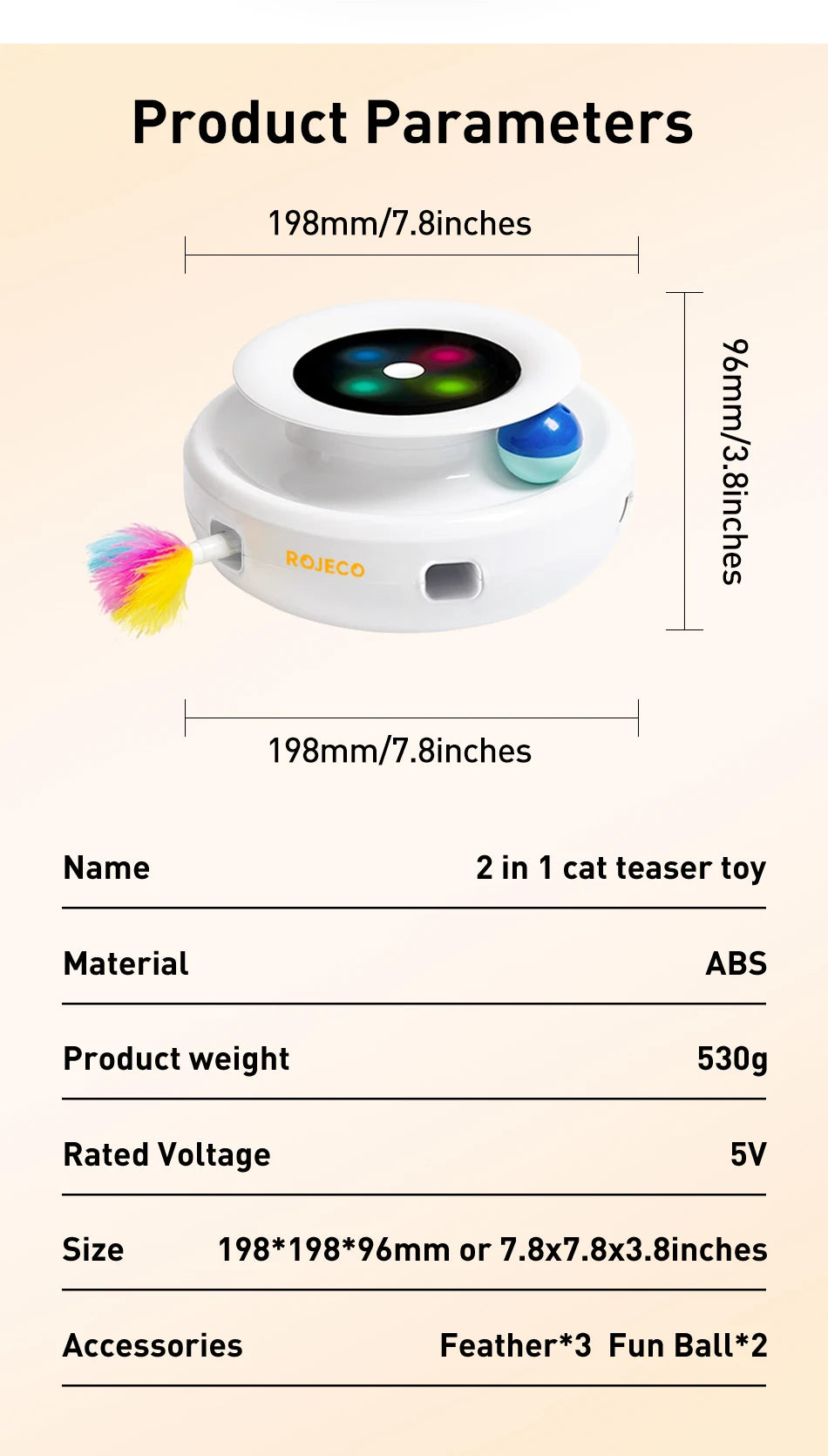ROJECO 2-in-1 Smart Feather Ball Toy Set