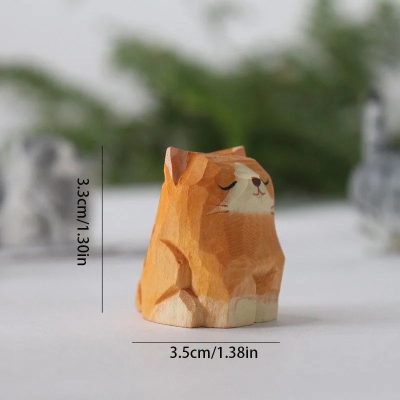 Handcrafted Mini Cat Wood Sculpture
