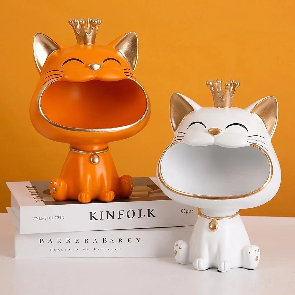 Resin Crown Cat Storage Ornament