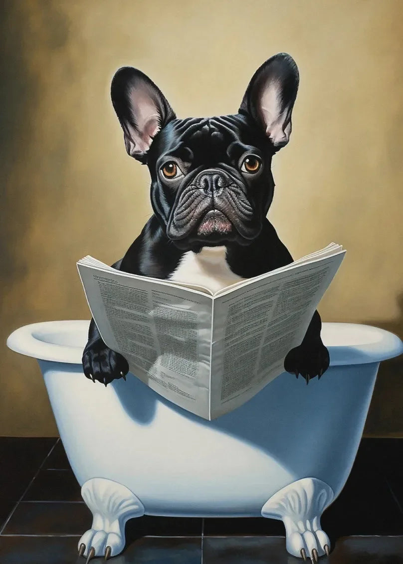 Funny Dog Toilet Reading Canvas Art