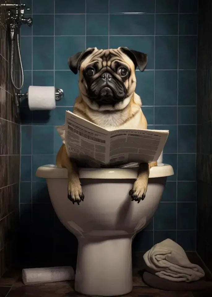Funny Dog Toilet Reading Canvas Art