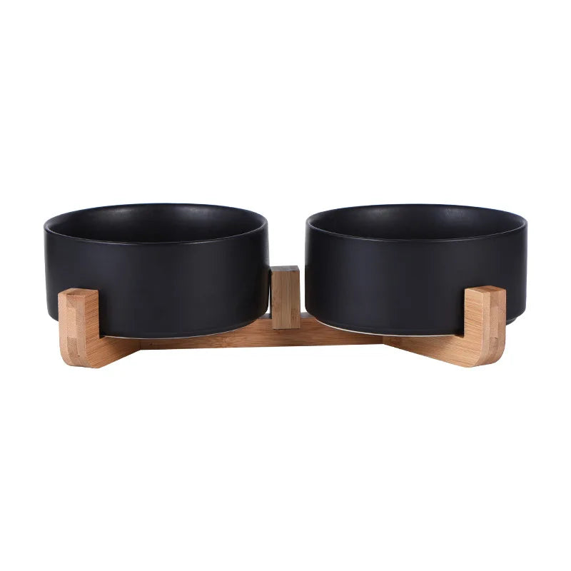 Ceramic Pet Bowl with Wooden Stand