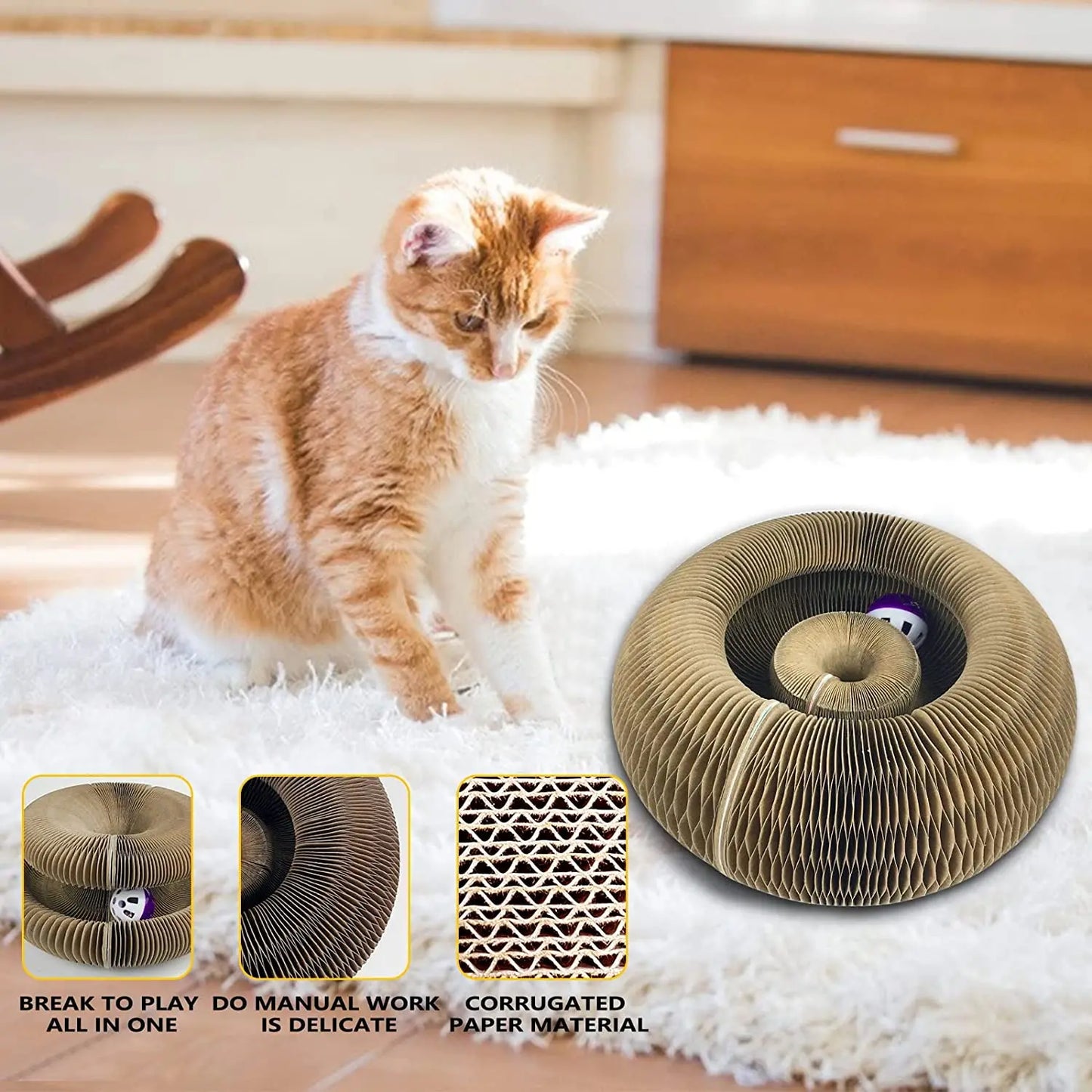 Round Cat Scratching Board with Ball