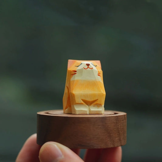 Handcrafted Mini Cat Wood Sculpture