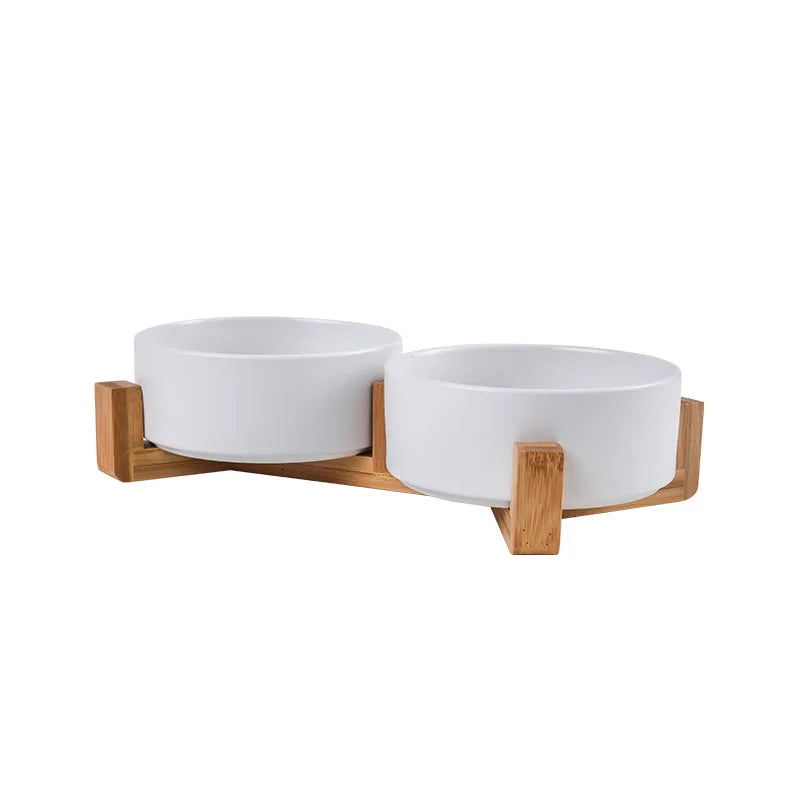 Ceramic Pet Bowl with Wooden Stand