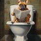 Funny Dog Toilet Reading Canvas Art
