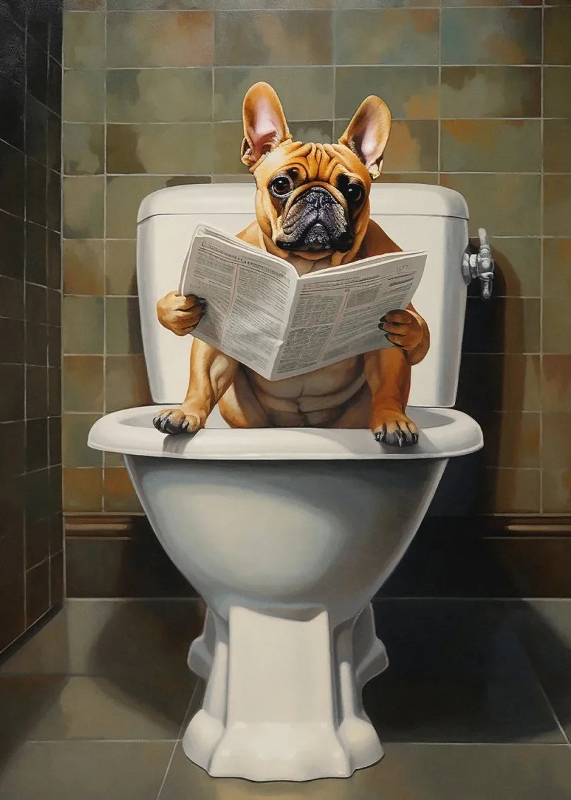 Funny Dog Toilet Reading Canvas Art