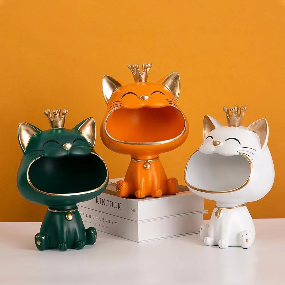 Resin Crown Cat Storage Ornament