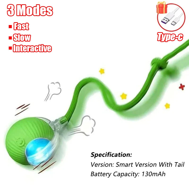 Automatic Rolling Cat Toy Ball with Faux Tail