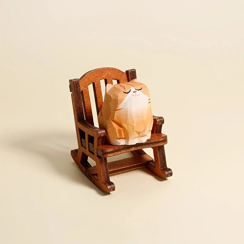 Handcrafted Mini Cat Wood Sculpture