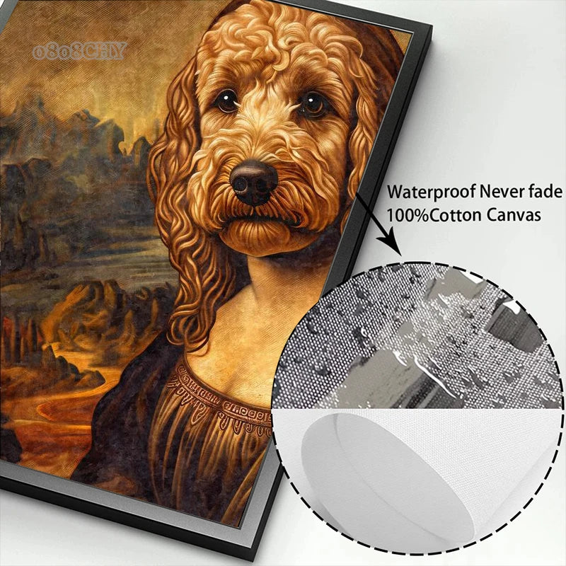Funny Mona Lisa Dogs Portrait Canvas – Abstract Retro Wall Art for Living Room Decor