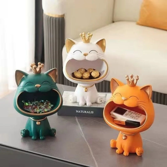 Resin Crown Cat Storage Ornament