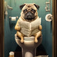Funny Dog Toilet Reading Canvas Art