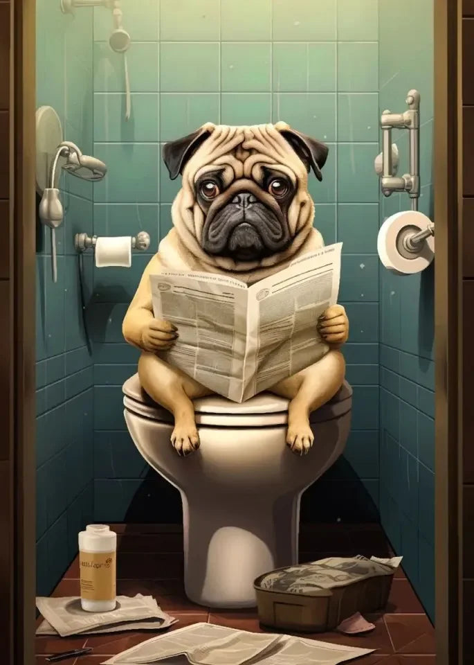 Funny Dog Toilet Reading Canvas Art