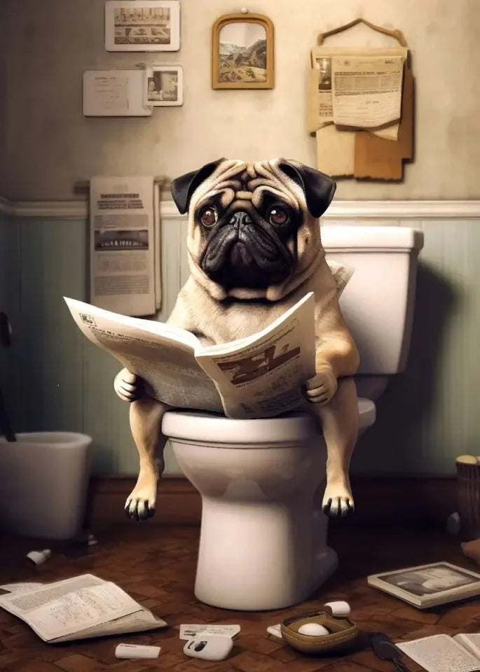 Funny Dog Toilet Reading Canvas Art