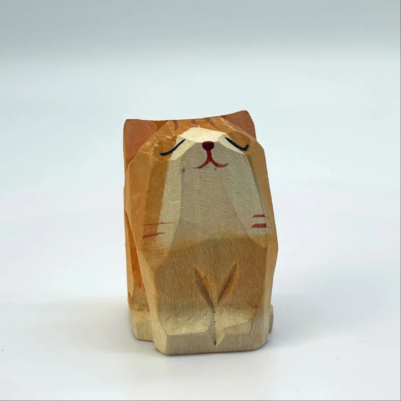 Handcrafted Mini Cat Wood Sculpture