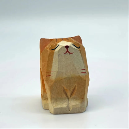 Handcrafted Mini Cat Wood Sculpture