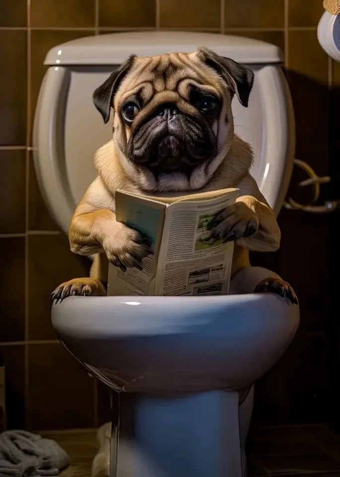 Funny Dog Toilet Reading Canvas Art