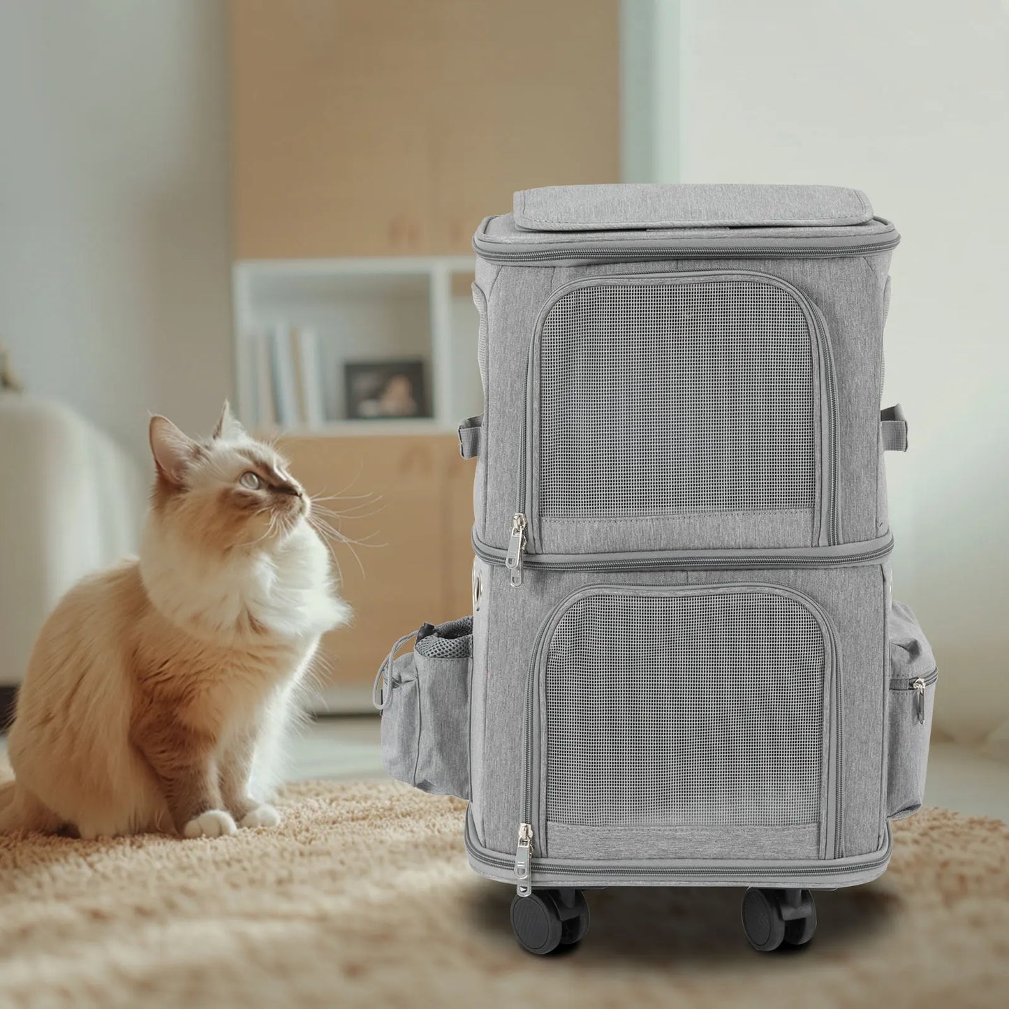 Double-Compartment Rolling Cat Carrier