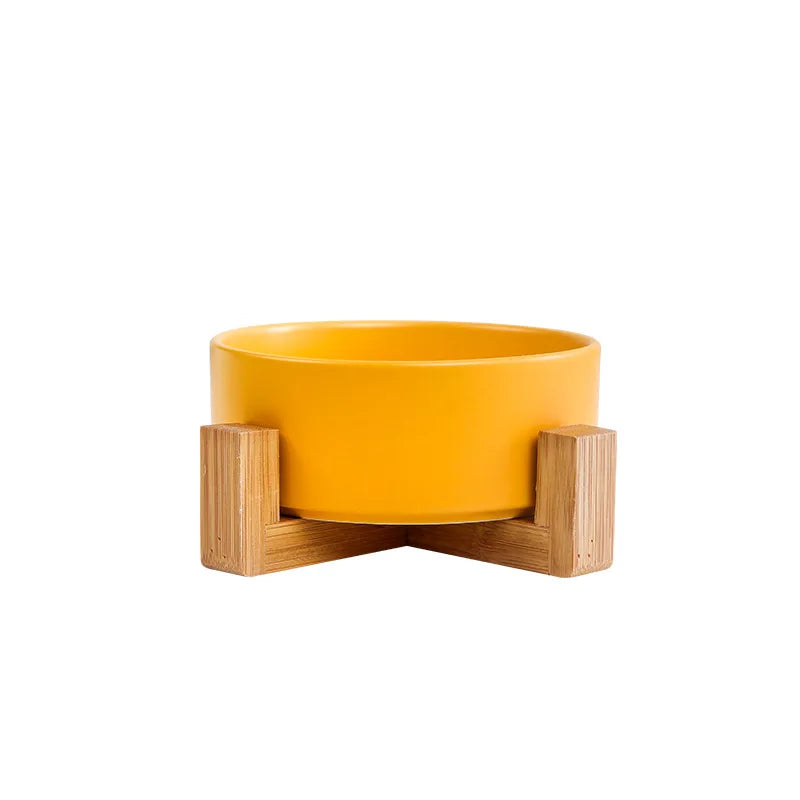Ceramic Pet Bowl with Wooden Stand